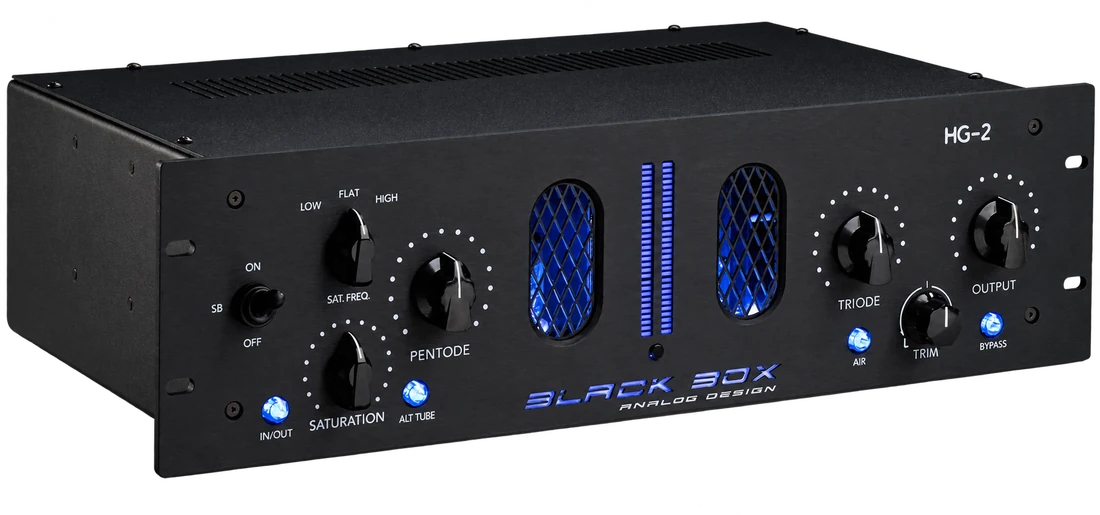 A Black Box HG-2 tube processor with blue illuminated controls